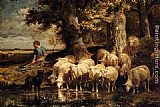 Charles Emile Jacque A Shepherdess With Her Flock painting